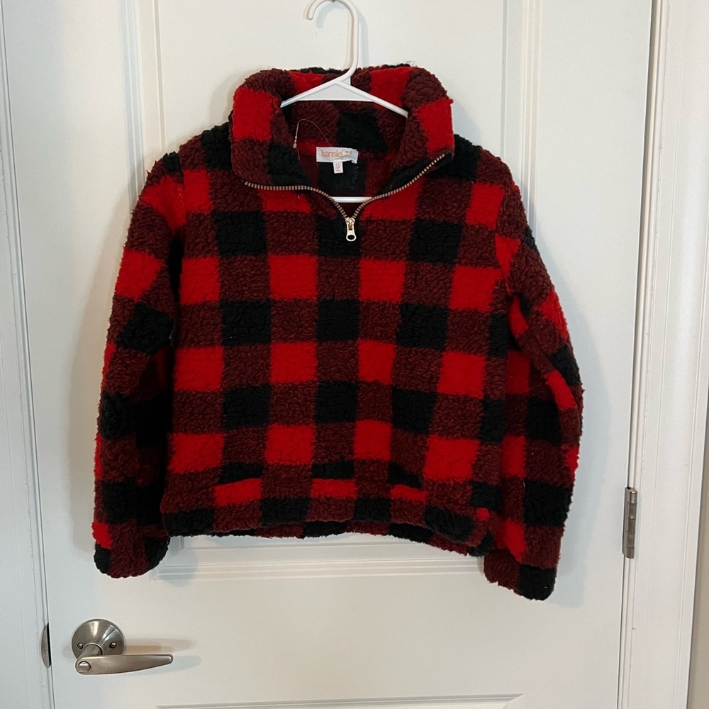 Kensie Girl Plaid Sherpa Pullover